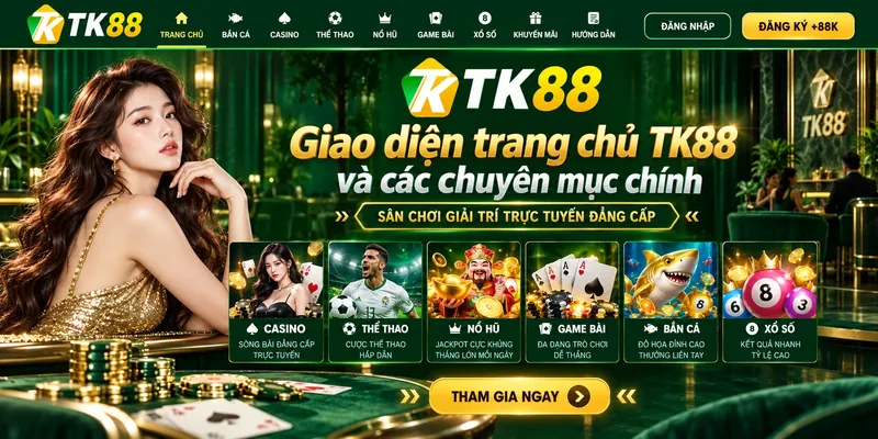 Giao Diện Trang Chủ TK88 Và Các Chuyên Mục Chính